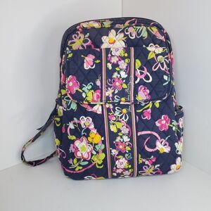 Vera Bradley Quilted Floral Mini Backpack Purse Navy Blue Purple Pink